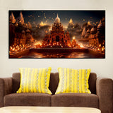 Beautiful Adorned Diwali View of a Temple Canvas Wall Painting – Decor Smart