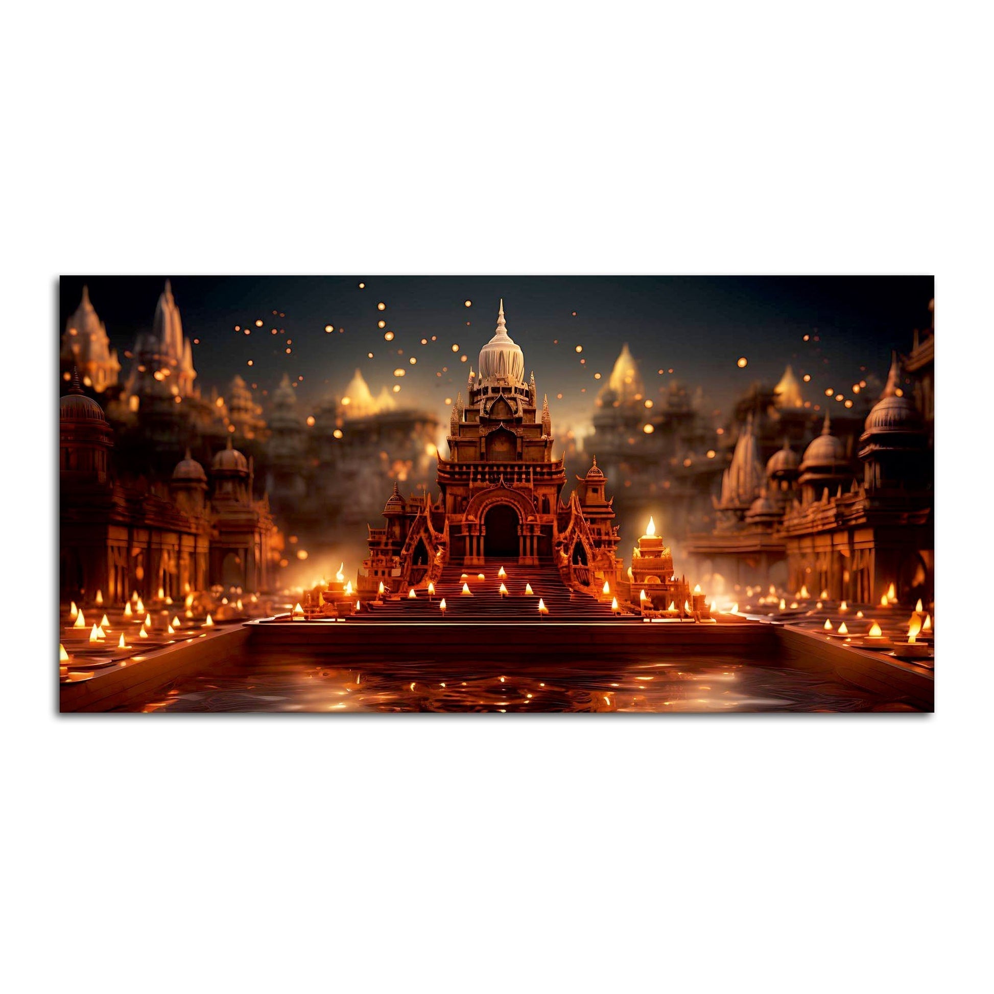 Beautiful Adorned Diwali View of a Temple Canvas Wall Painting – Decor Smart