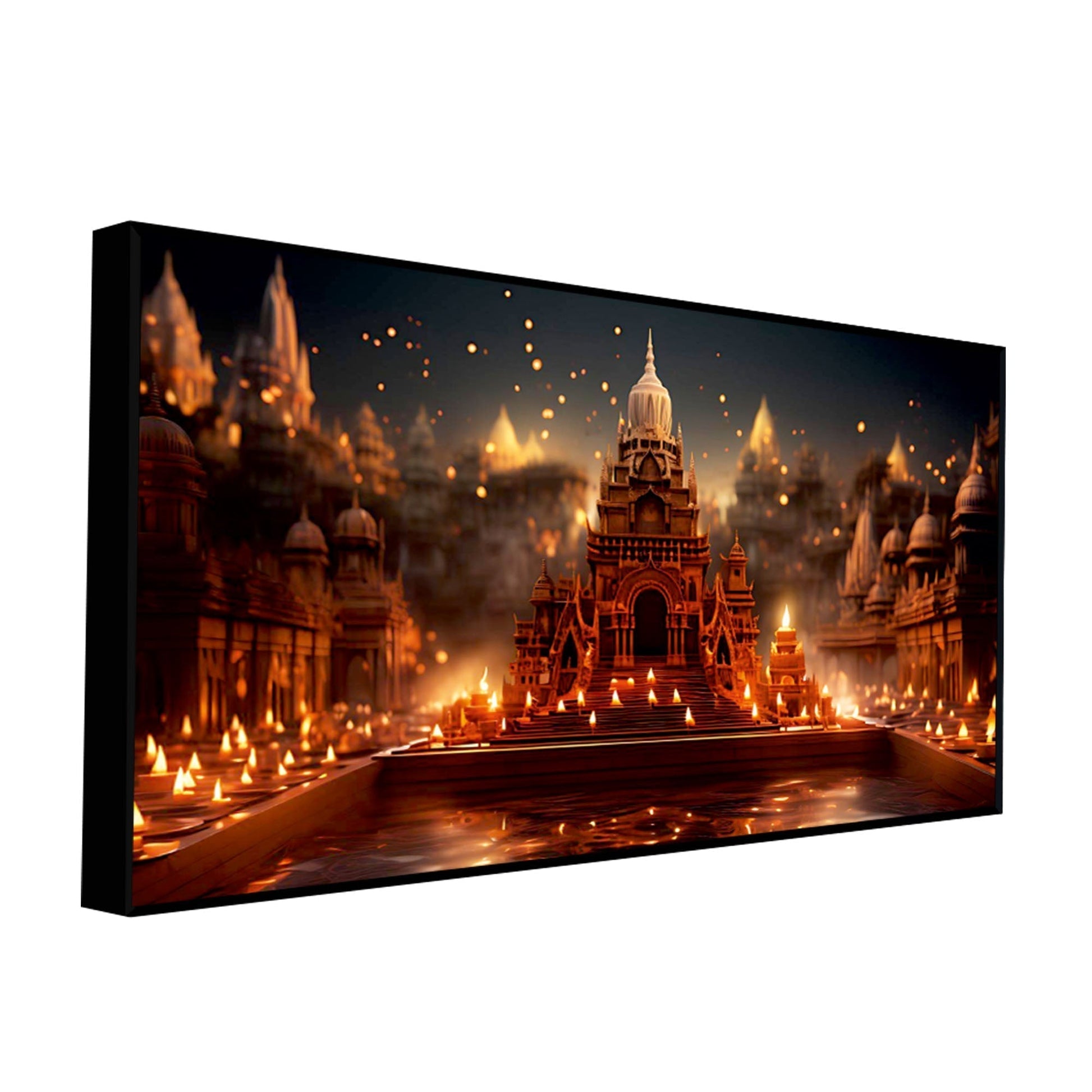 Beautiful Adorned Diwali View of a Temple Canvas Wall Painting – Decor Smart