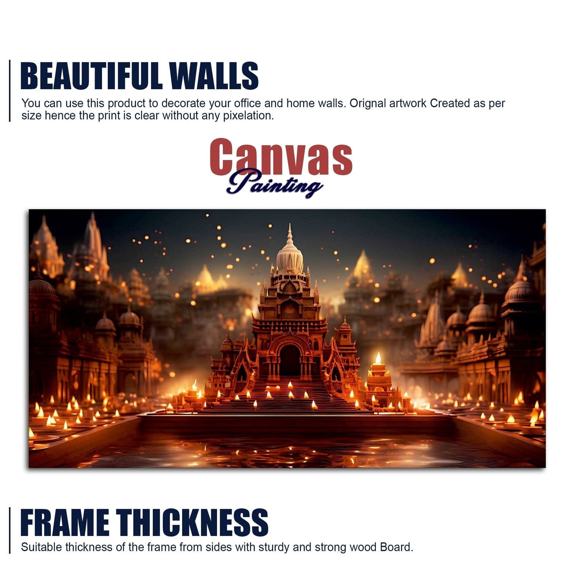 Beautiful Adorned Diwali View of a Temple Canvas Wall Painting – Decor Smart