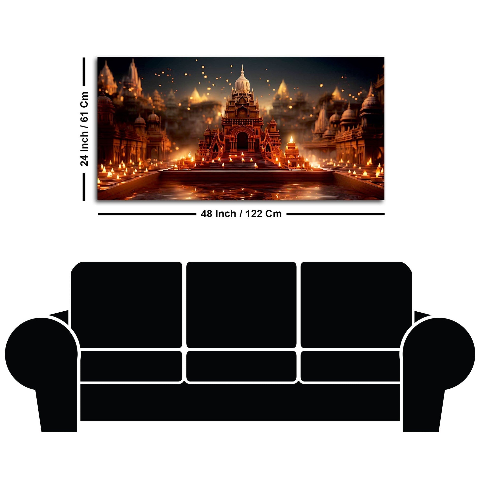 Beautiful Adorned Diwali View of a Temple Canvas Wall Painting – Decor Smart