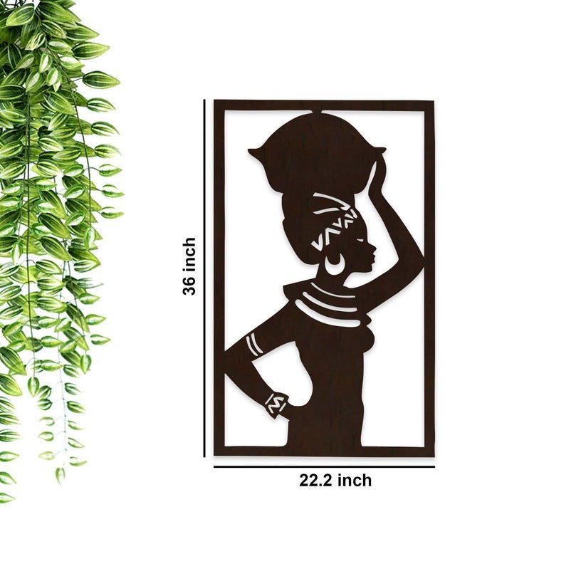 Beautiful African Women Backlit Wooden Wall Hanging with LED Night Light Walnut Finish - Decor Smart