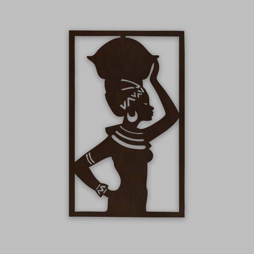 Beautiful African Women Backlit Wooden Wall Hanging with LED Night Light Walnut Finish - Decor Smart