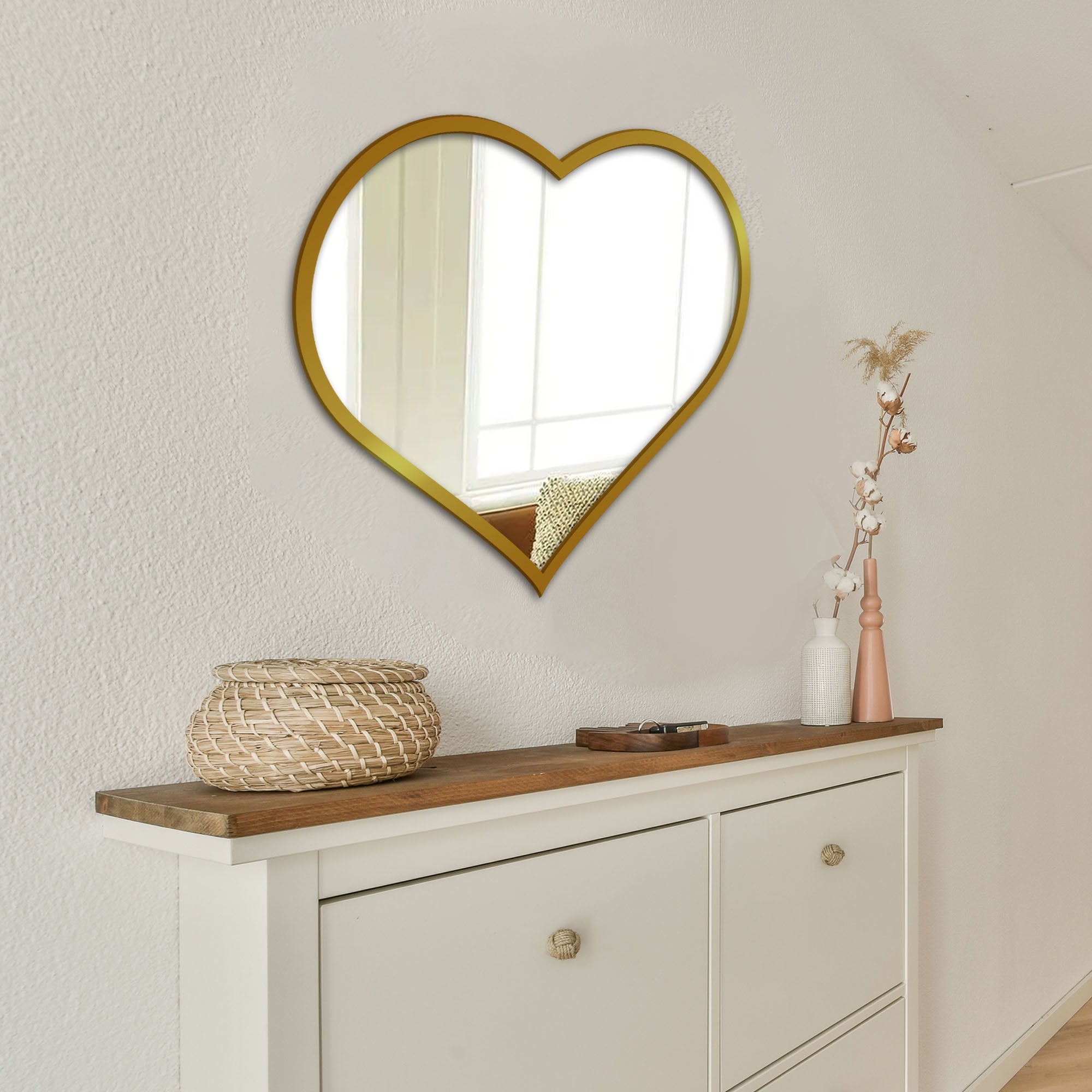 Beautiful Atractive Heart Shape Mirror with Golden Finish Frame - Decor Smart