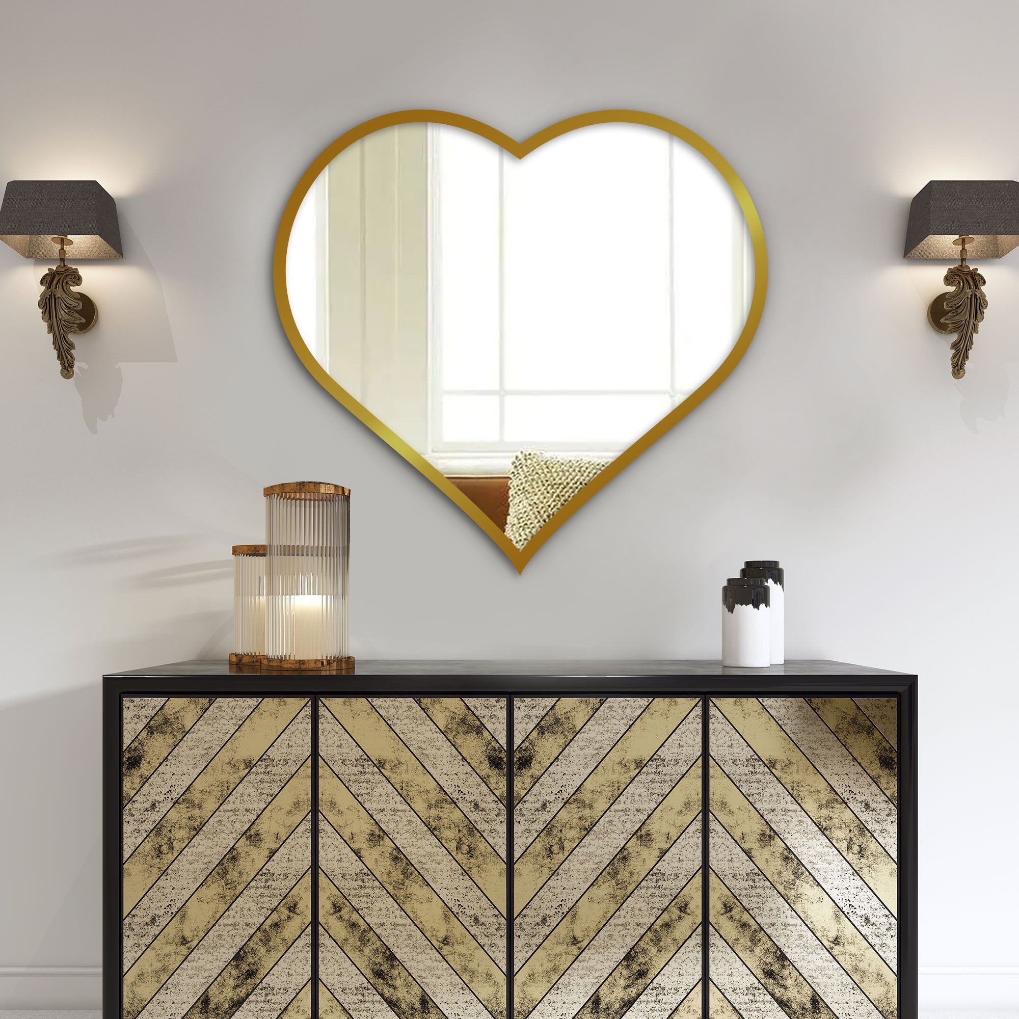 Beautiful Atractive Heart Shape Mirror with Golden Finish Frame - Decor Smart