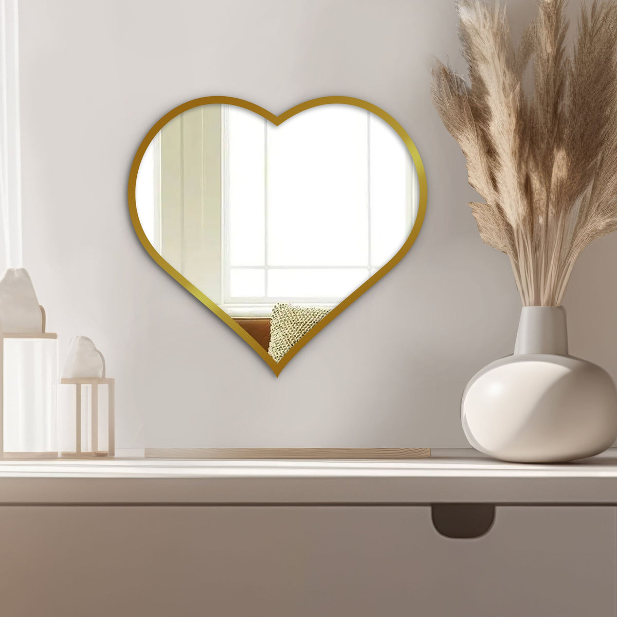 Beautiful Atractive Heart Shape Mirror with Golden Finish Frame - Decor Smart