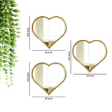 Beautiful Atractive Heart Shape Mirror with Golden Finish Frame Set of 3 - Decor Smart