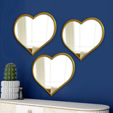 Beautiful Atractive Heart Shape Mirror with Golden Finish Frame Set of 3 - Decor Smart