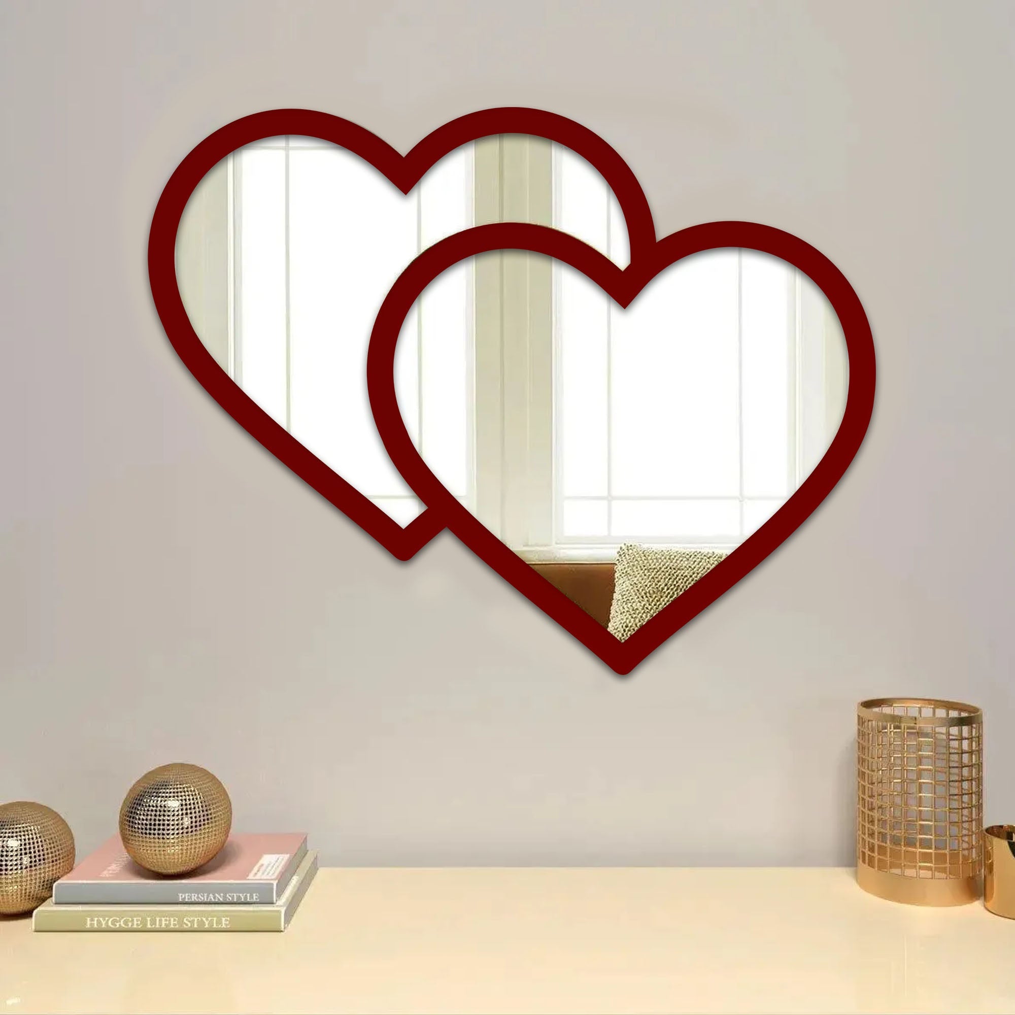 Beautiful Atractive Heart Shape Mirror with Red Finish Frame - Decor Smart