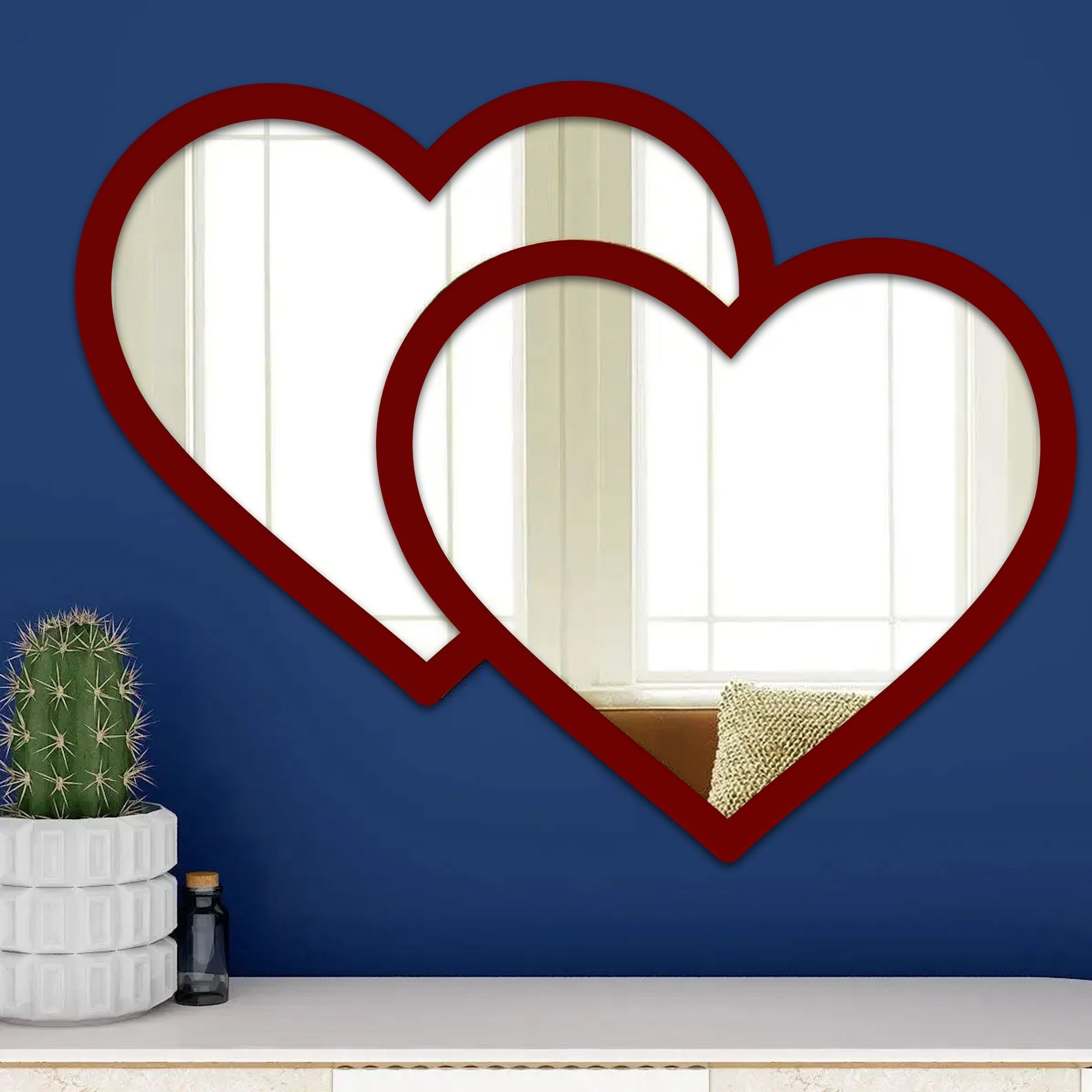 Beautiful Atractive Heart Shape Mirror with Red Finish Frame - Decor Smart