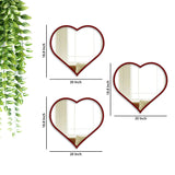 Beautiful Attractive Heart Shape Mirror with Red Finish Frame Set of 3 - Decor Smart