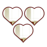 Beautiful Attractive Heart Shape Mirror with Red Finish Frame Set of 3 - Decor Smart