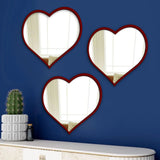 Beautiful Attractive Heart Shape Mirror with Red Finish Frame Set of 3 - Decor Smart