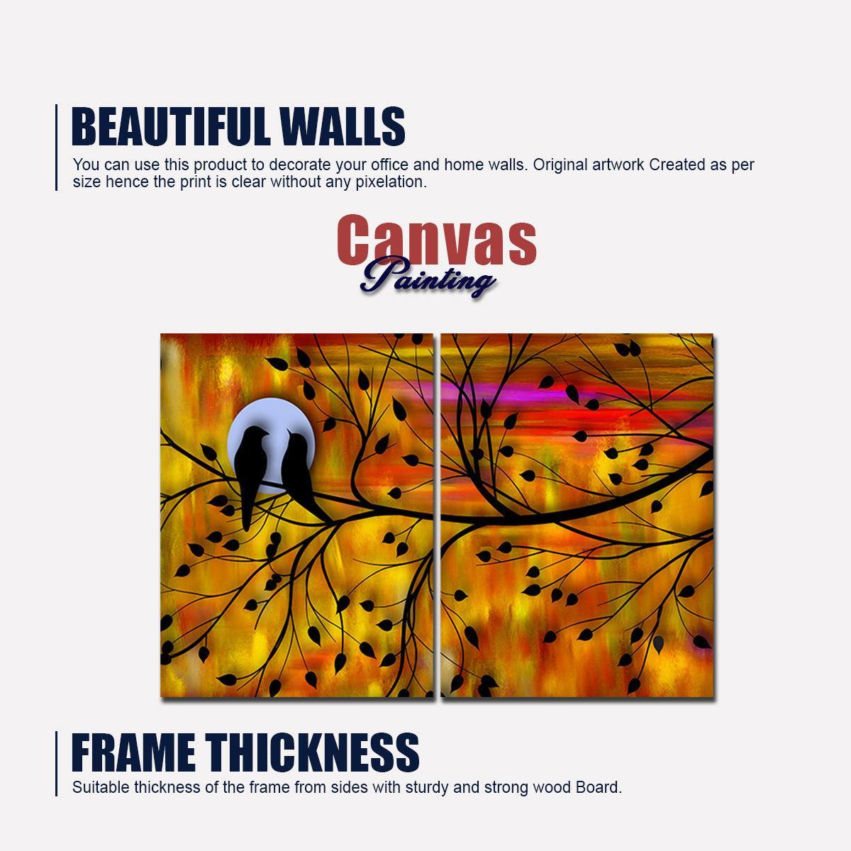 Beautiful Bird Couple on Tree Premium Bedroom Wall Painting - Decor Smart