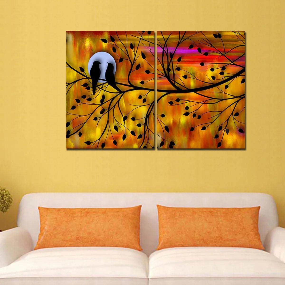 Beautiful Bird Couple on Tree Premium Bedroom Wall Painting - Decor Smart