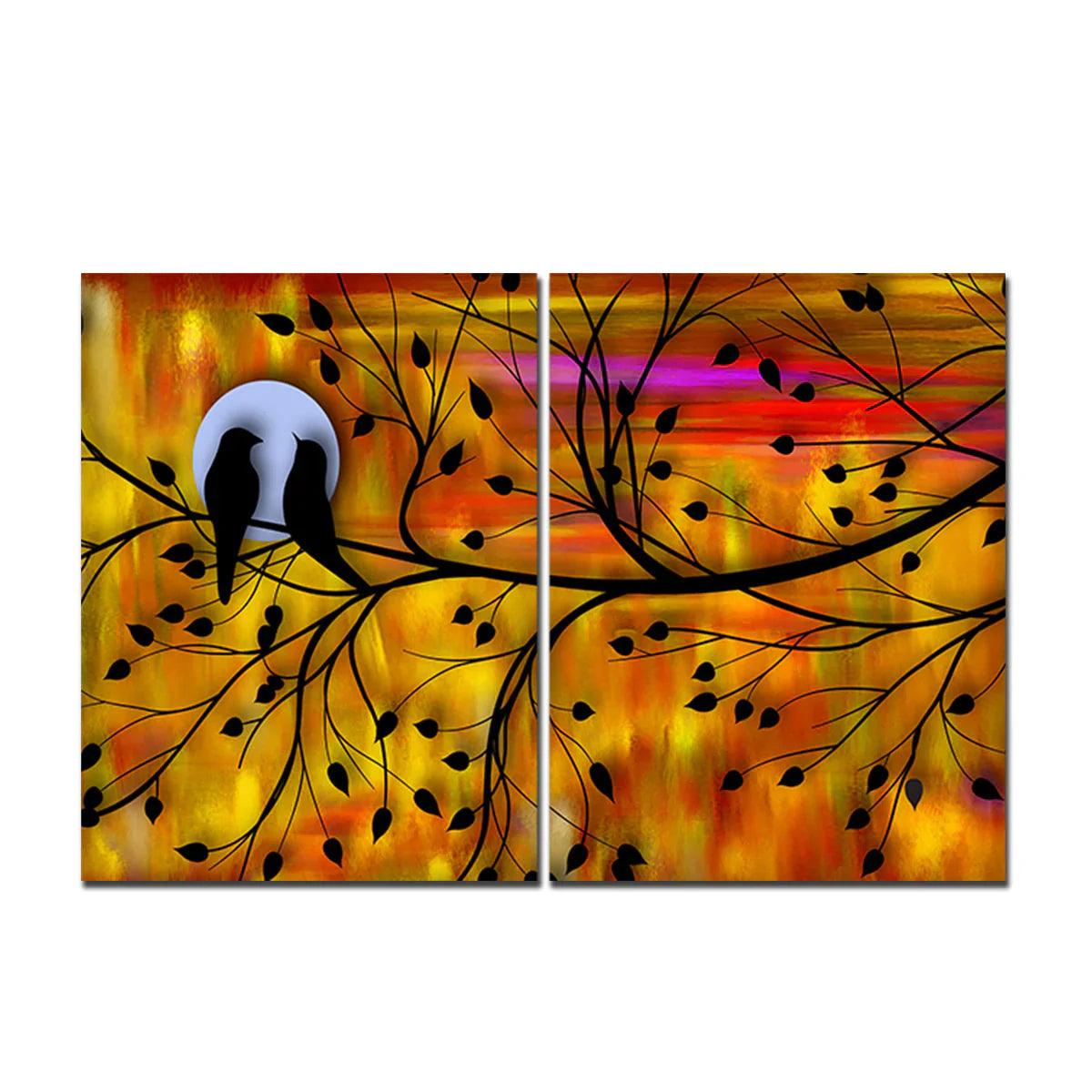 Beautiful Bird Couple on Tree Premium Bedroom Wall Painting - Decor Smart