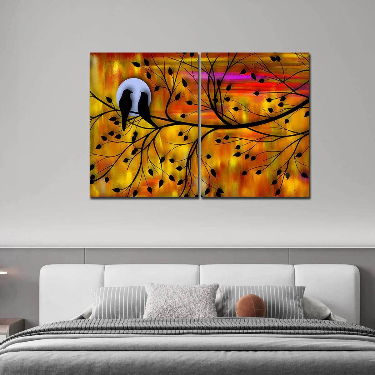 Beautiful Bird Couple on Tree Premium Bedroom Wall Painting - Decor Smart