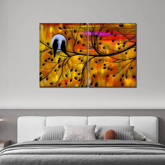 Beautiful Bird Couple on Tree Premium Bedroom Wall Painting - Decor Smart