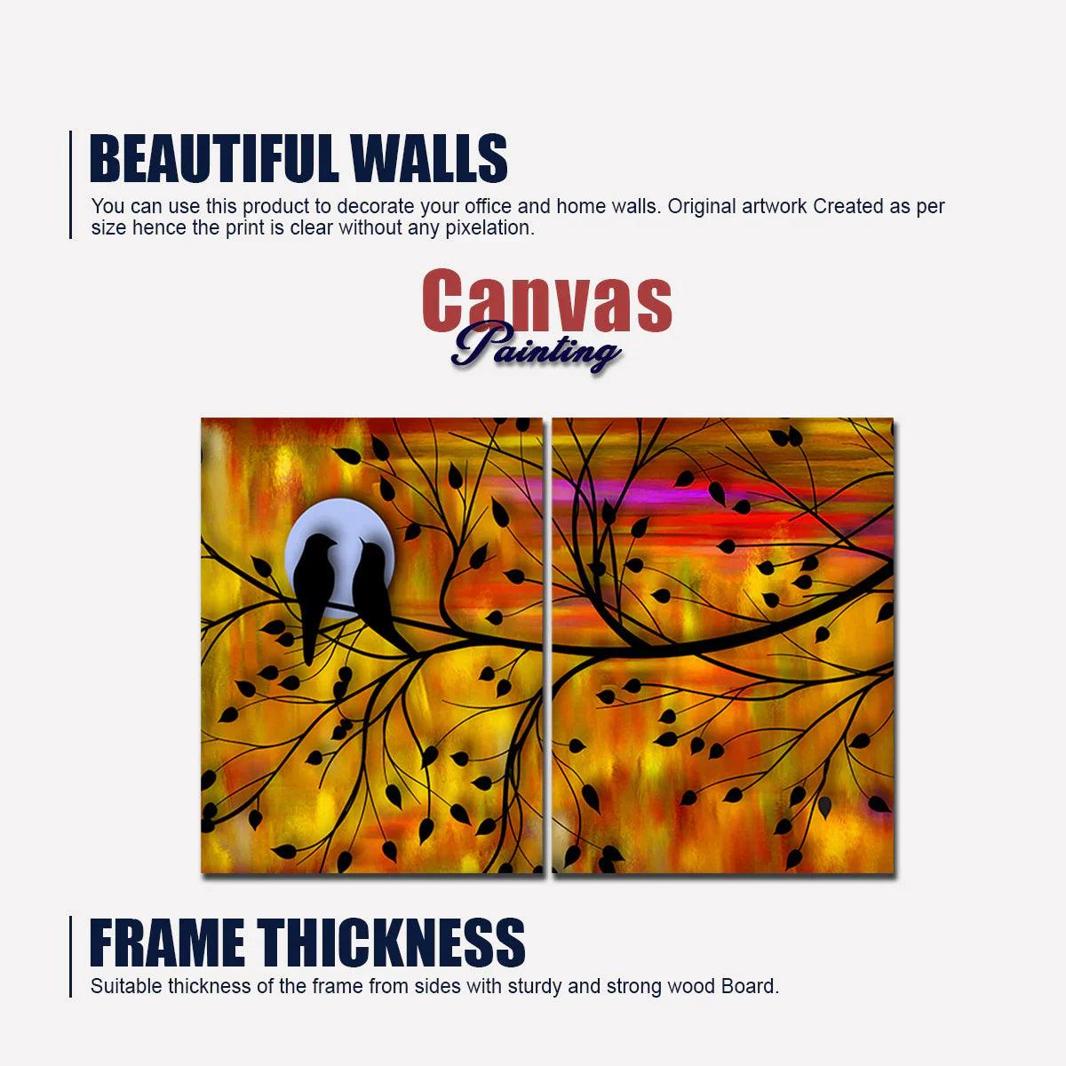 Beautiful Bird Couple on Tree Premium Bedroom Wall Painting - Decor Smart