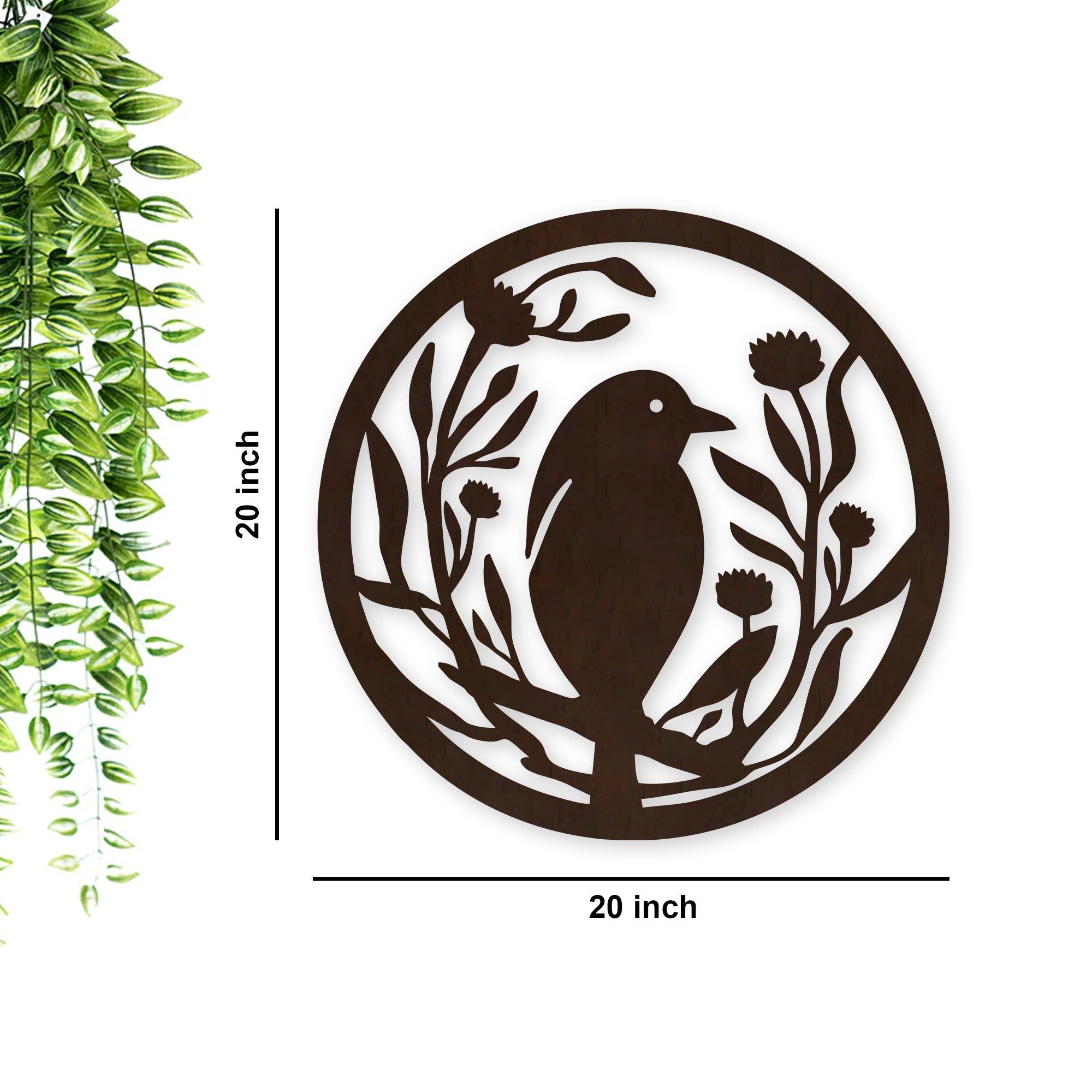 Beautiful Bird with Flower Round Backlit Wooden Wall Hanging with LED Night Light Walnut Finish - Decor Smart