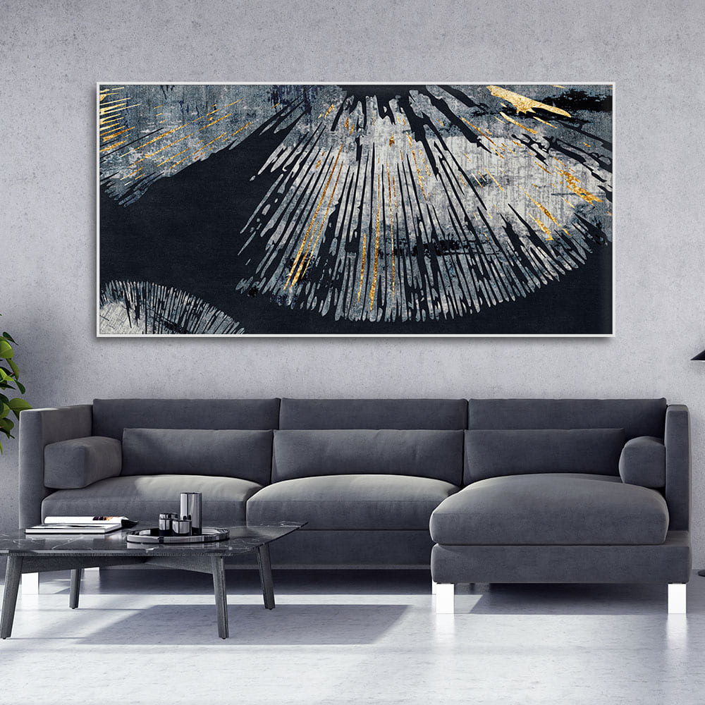 Beautiful Black Background with Golden Textured Abstract Canvas Wall Painting - Decor Smart