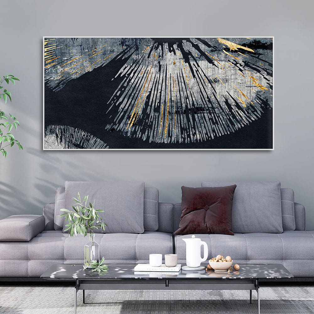 Beautiful Black Background with Golden Textured Abstract Canvas Wall Painting - Decor Smart