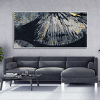 Beautiful Black Background with Golden Textured Abstract Canvas Wall Painting
