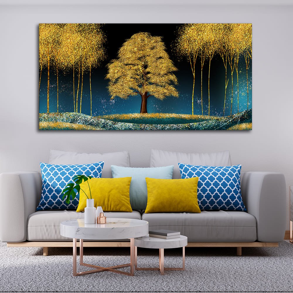 Beautiful Blue Sky and Golden Tree Canvas Wall Painting - Decor Smart