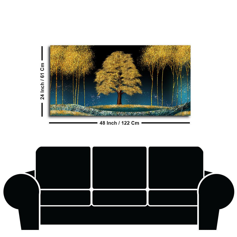 Beautiful Blue Sky and Golden Tree Canvas Wall Painting - Decor Smart