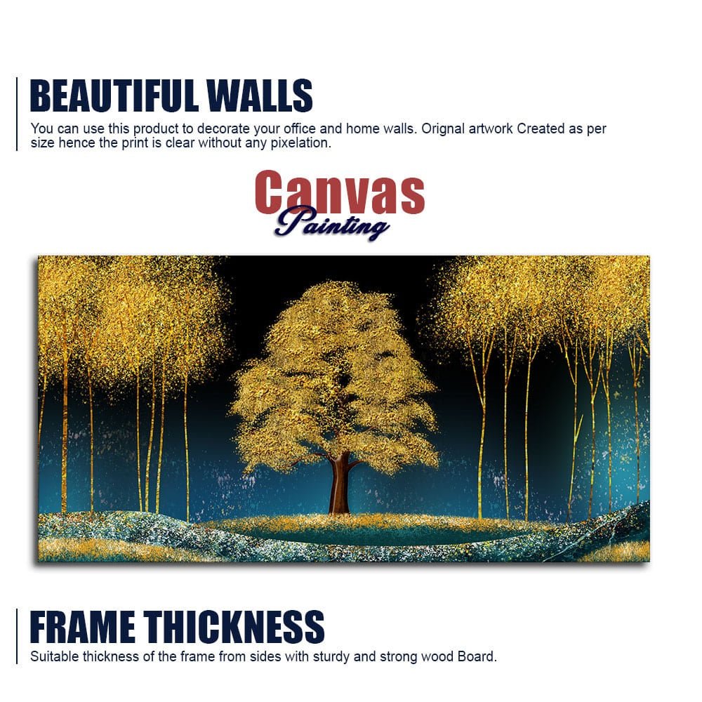 Beautiful Blue Sky and Golden Tree Canvas Wall Painting - Decor Smart