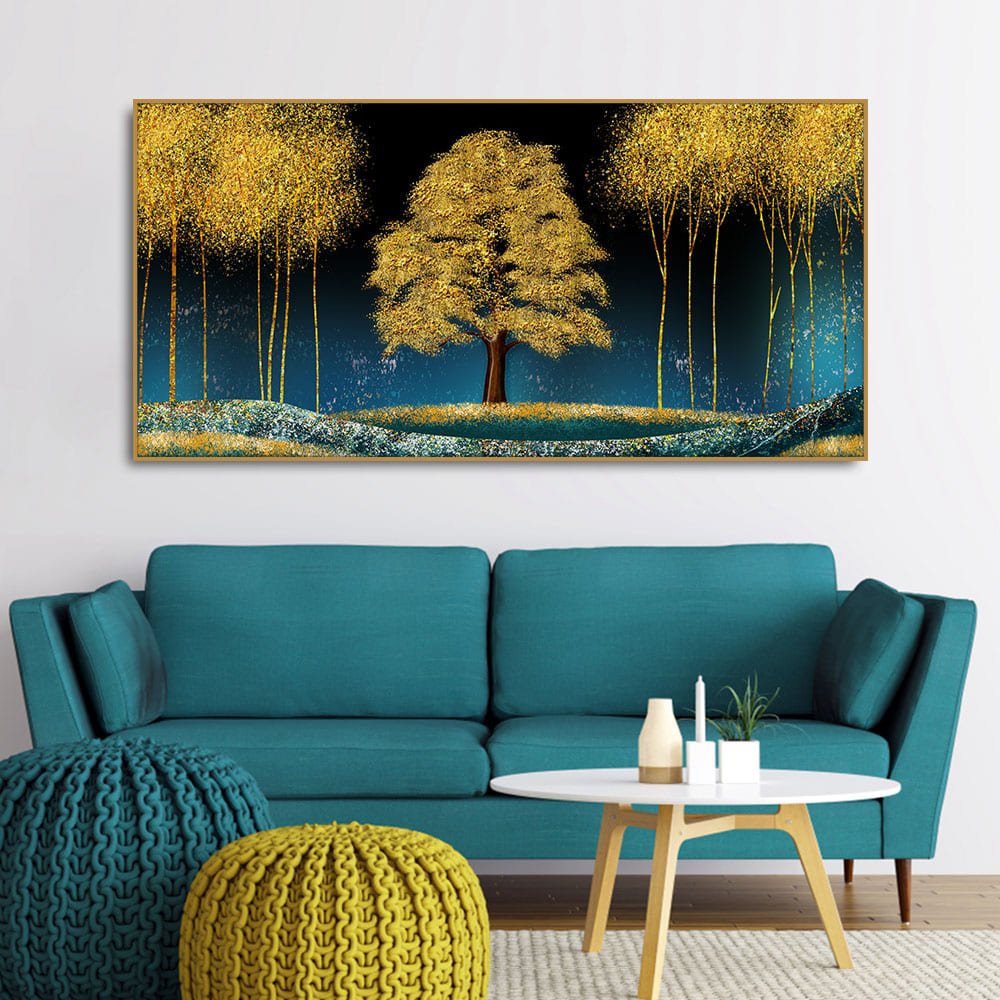 Beautiful Blue Sky and Golden Tree Canvas Wall Painting - Decor Smart
