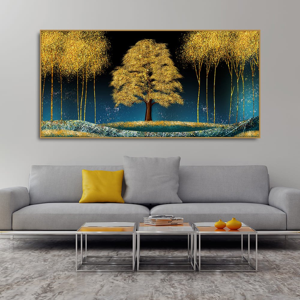 Beautiful Blue Sky and Golden Tree Canvas Wall Painting - Decor Smart