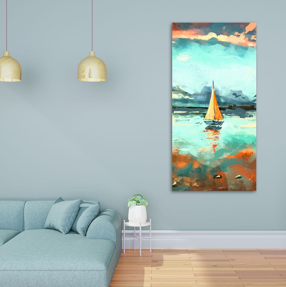 Beautiful Boat in The Ocean at Sunset Premium Canvas Wall Painting - Decor Smart