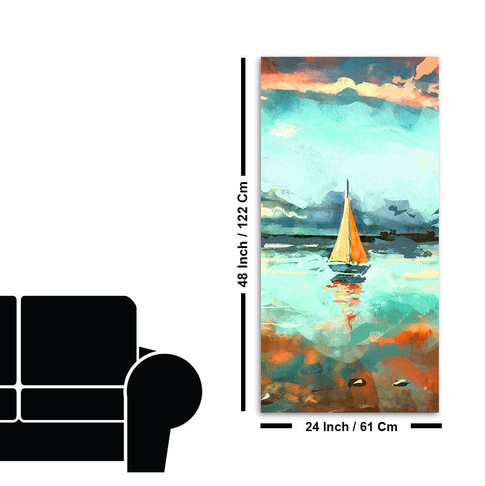 Beautiful Boat in The Ocean at Sunset Premium Canvas Wall Painting - Decor Smart