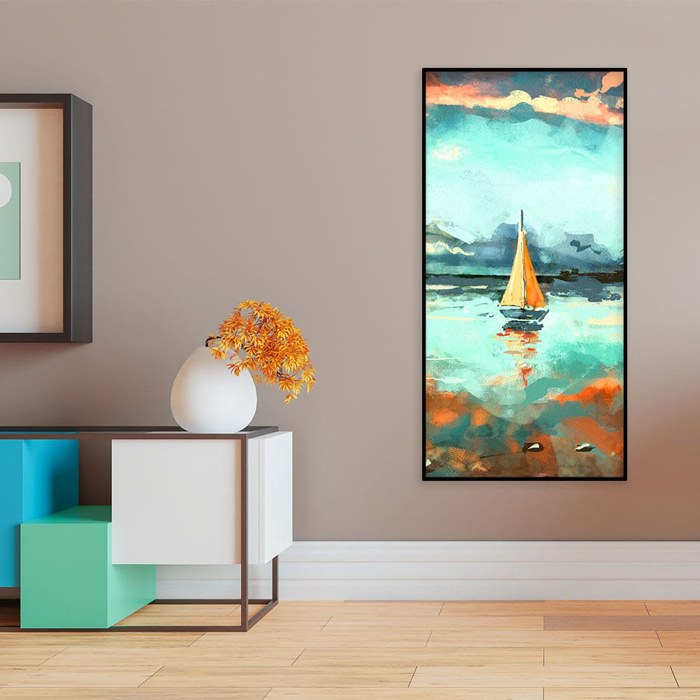 Beautiful Boat in The Ocean at Sunset Premium Canvas Wall Painting - Decor Smart