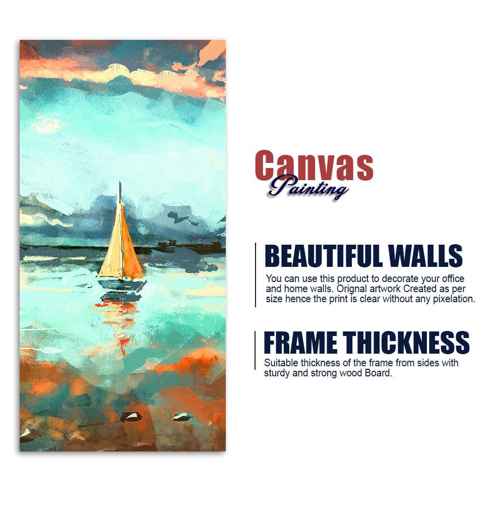 Beautiful Boat in The Ocean at Sunset Premium Canvas Wall Painting - Decor Smart