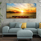 Beautiful Canvas Wall Painting of Boat on Beach & Sunset - Decor Smart