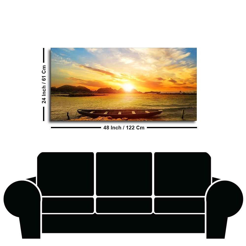 Beautiful Canvas Wall Painting of Boat on Beach & Sunset - Decor Smart