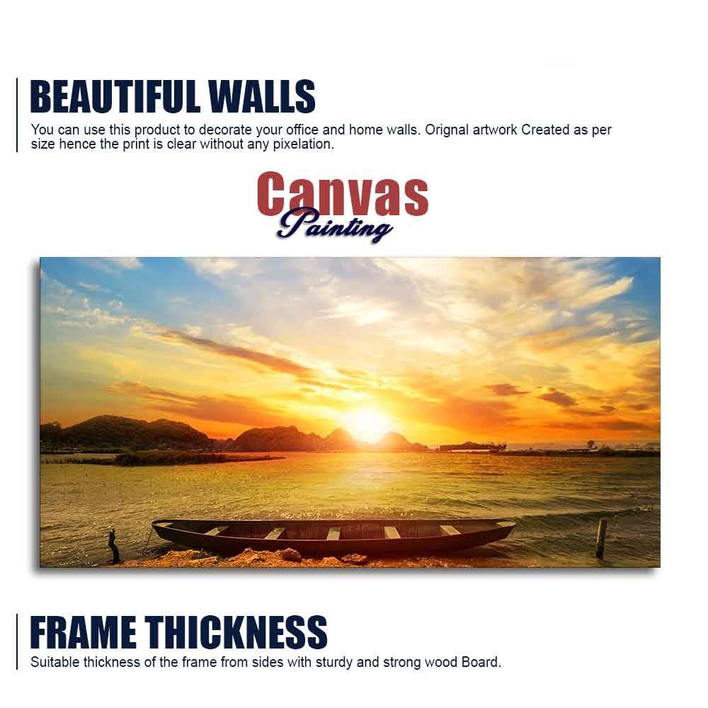 Beautiful Canvas Wall Painting of Boat on Beach & Sunset - Decor Smart