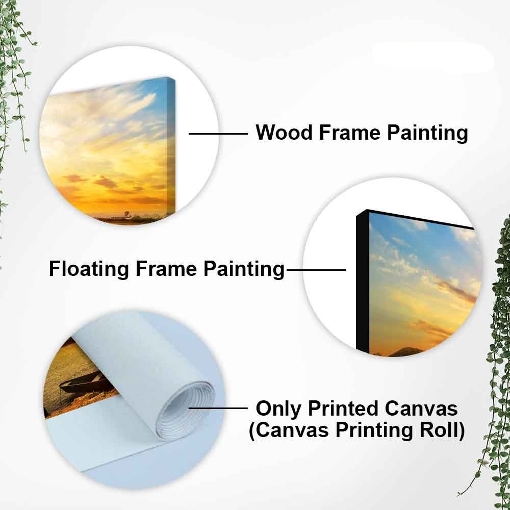 Beautiful Canvas Wall Painting of Boat on Beach & Sunset - Decor Smart