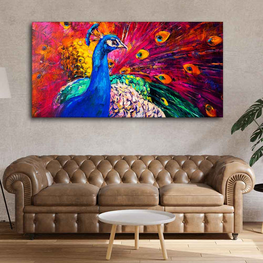 Beautiful Colorful Peacock Premium Canvas Wall Painting - Decor Smart