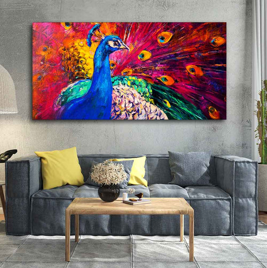 Beautiful Colorful Peacock Premium Canvas Wall Painting - Decor Smart