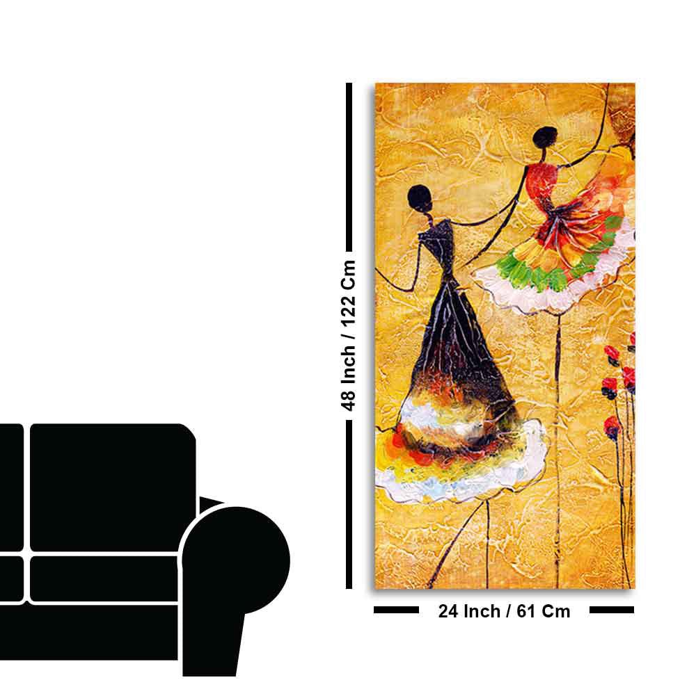 Beautiful Dancing Beauties Warli Art Wall Painting for Living Room - Decor Smart