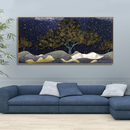Beautiful Dark Blue Snowy Background Canvas Wall Painting - Decor Smart