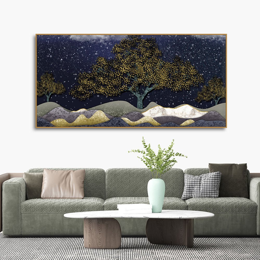 Beautiful Dark Blue Snowy Background Canvas Wall Painting - Decor Smart