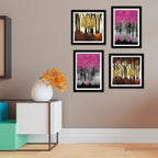 Beautiful Dark Forest Deer Wall Frame Set of Four