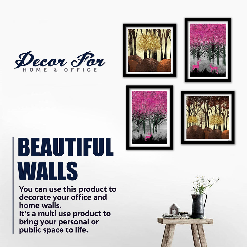 Beautiful Dark Forest Deer Wall Frame Set of Four