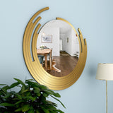 Beautiful Decorative Wooden Wall Mirror Round Shape with Golden Finish Frame - Decor Smart