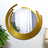 Beautiful Decorative Wooden Wall Mirror Round Shape with Golden Finish Frame - Decor Smart