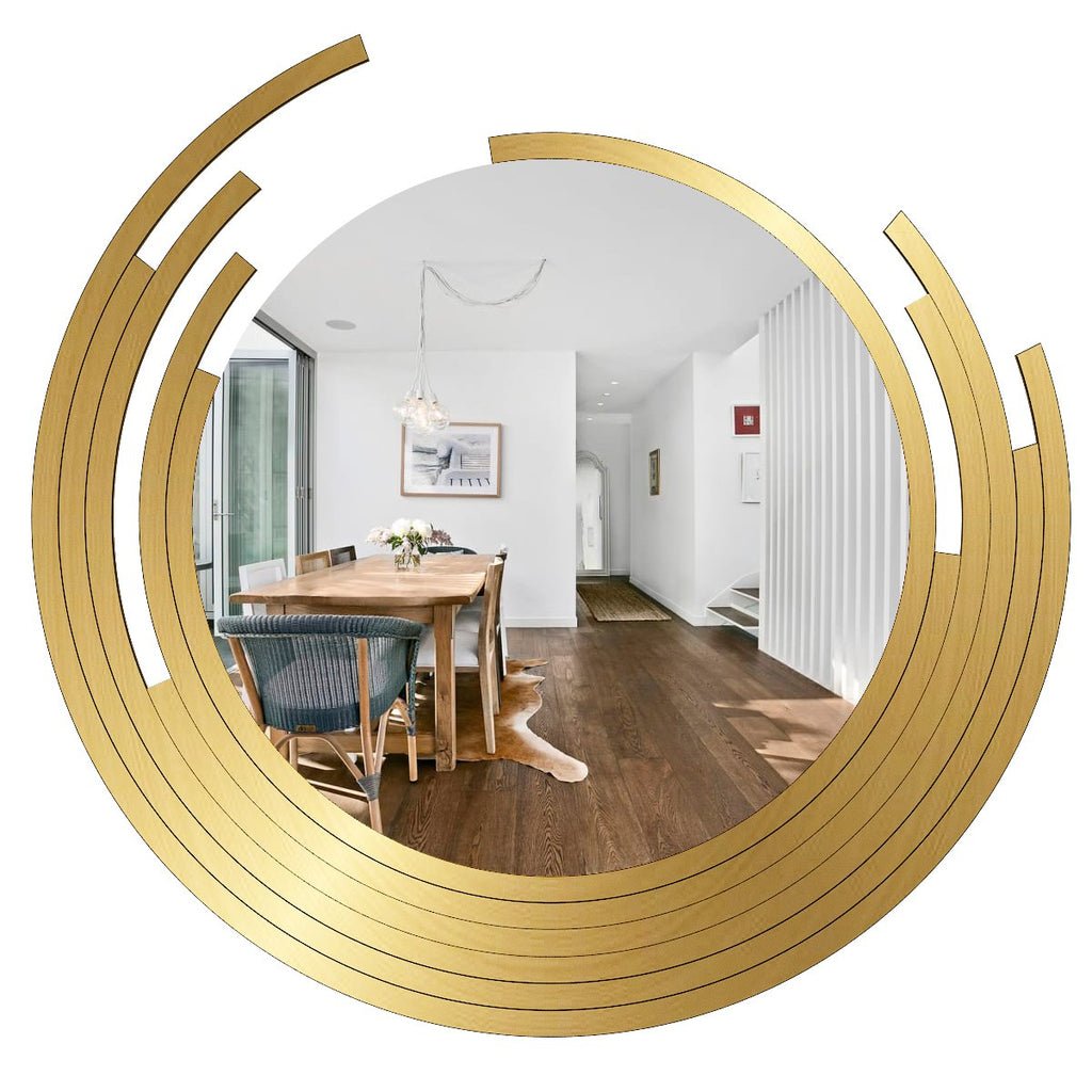 Beautiful Decorative Wooden Wall Mirror Round Shape with Golden Finish Frame - Decor Smart
